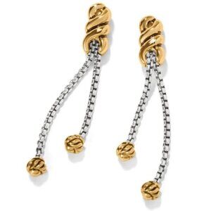 New Brighton Gold Silver Two-tone Interlok Twist Double Chain Post Drop Earrings